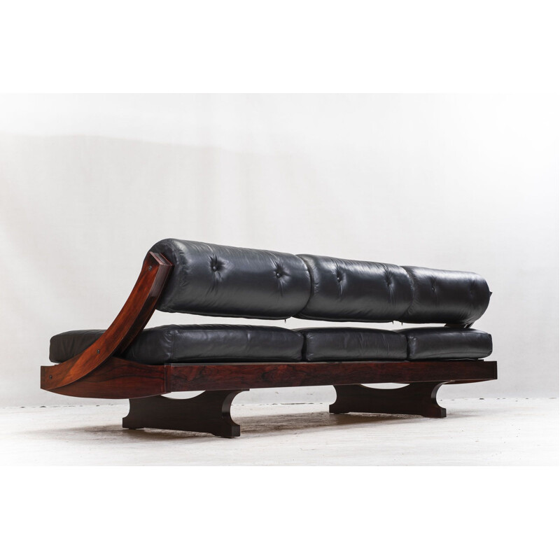 Vintage black model GS 195 leather sofa by Gianni Songia, 1960s