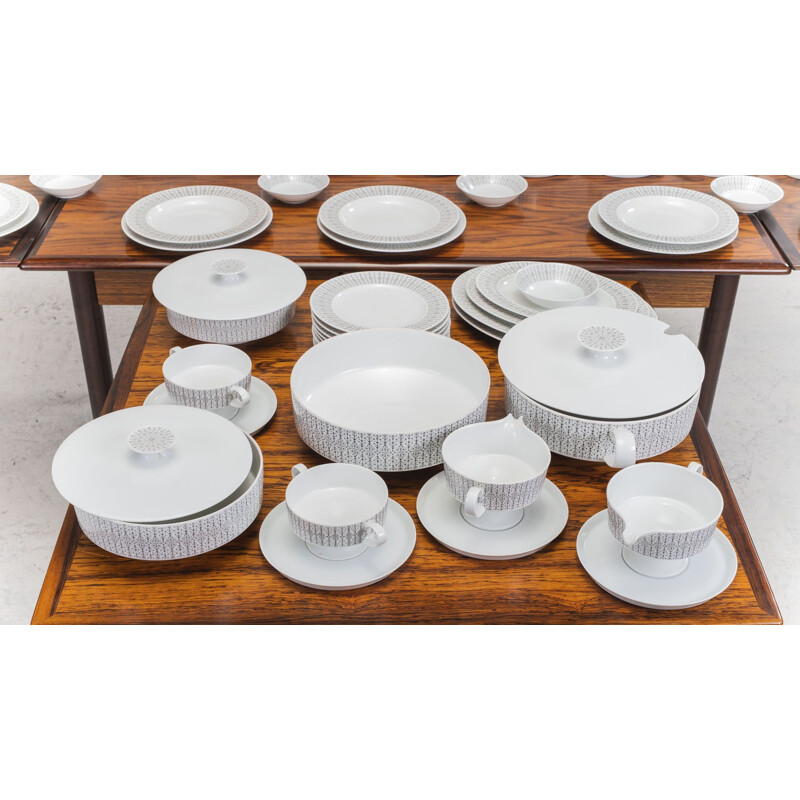 Vintage porcelain dinner set, Composition Secunda Gray, Rosenthal, Tapio Wirkkala, 1970s