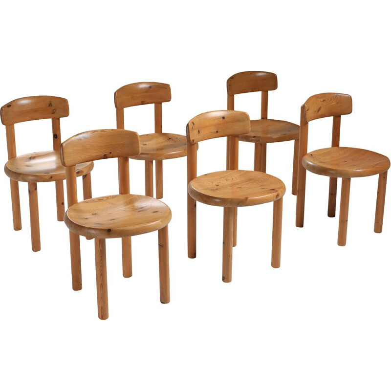 Set of 6 pine vintage dining chairs by Rainer Daumiller, 1970s