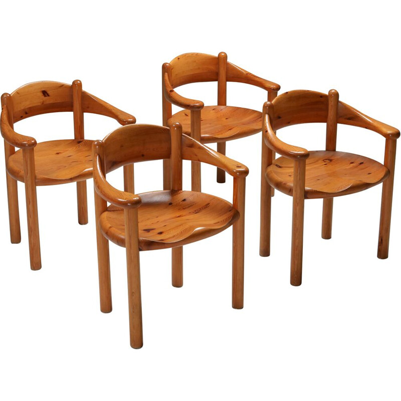 Set of 4 vintage Rainer Daumiller pine armchairs, 1970s