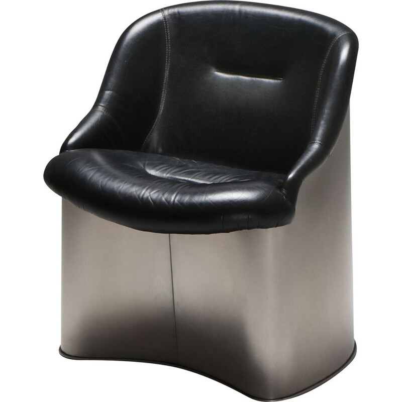 Vintage Boris Tabaccof leather and metal easy chair, 1970