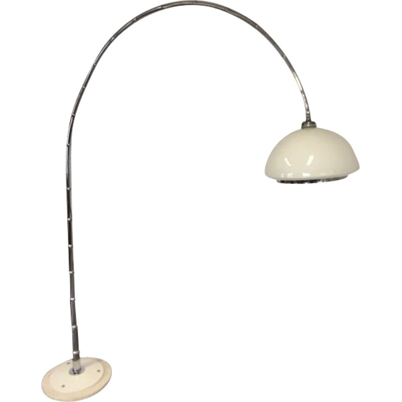 Vintage floor lamp in chrome plated bamboo and opaline, 1970