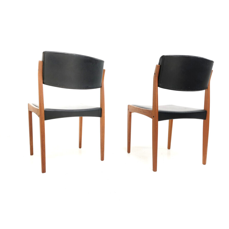 Vintage pair of Bramin dining chairs in teak & black vinyl, 1960s