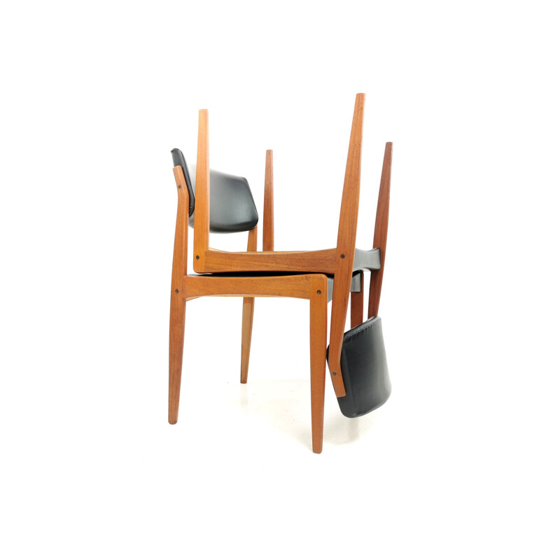 Vintage pair of Bramin dining chairs in teak & black vinyl, 1960s