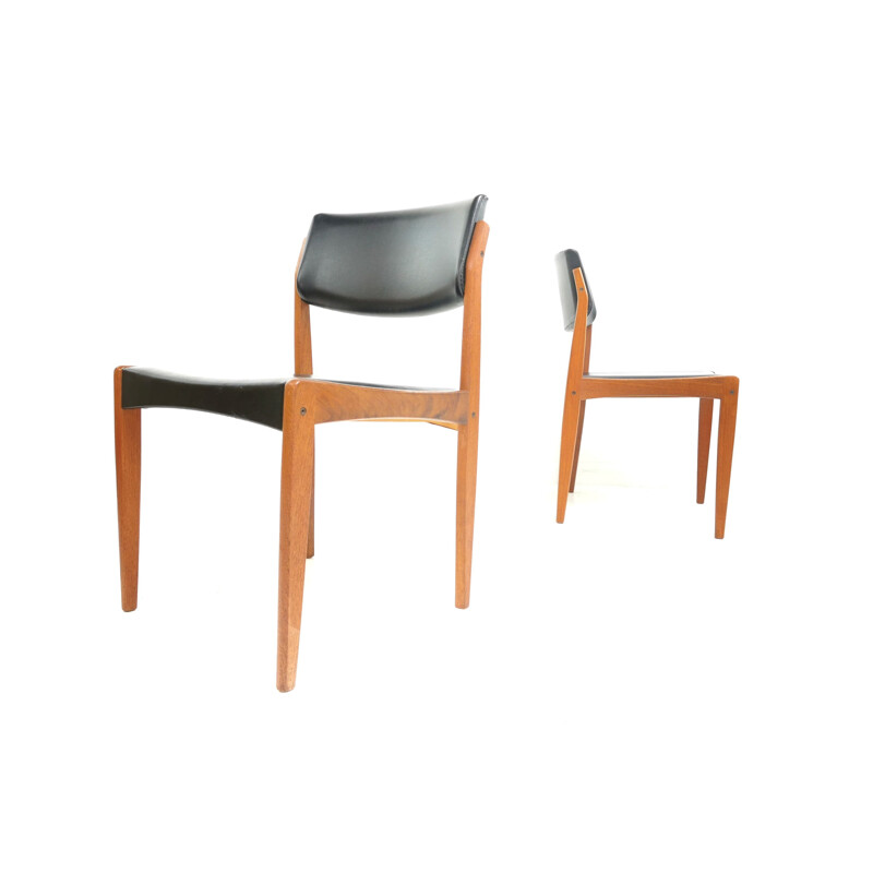 Vintage pair of Bramin dining chairs in teak & black vinyl, 1960s