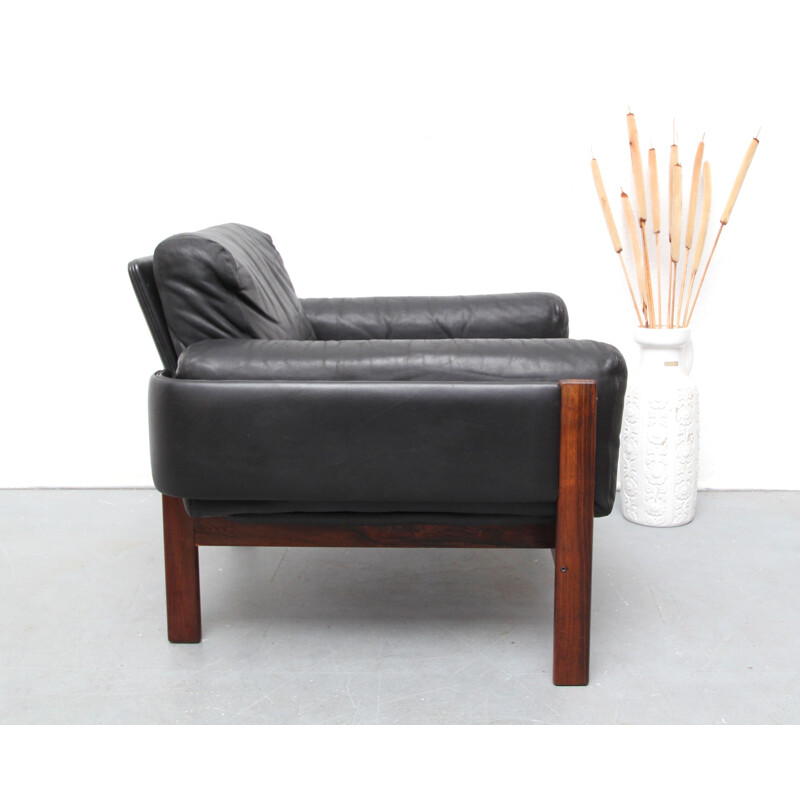 "Flueline" easy chair in rosewood and leather, Sven Ivar DYSTHE - 1960s