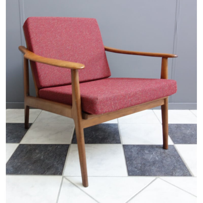 Vintage relax chair with wood frame and fabric cushions, 1960s 