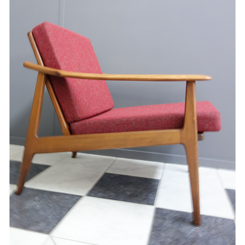 Vintage relax chair with wood frame and fabric cushions, 1960s 