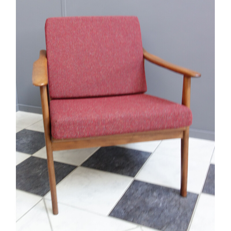 Vintage relax chair with wood frame and fabric cushions, 1960s 