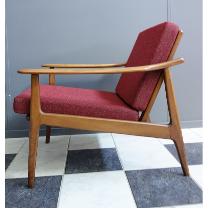 Vintage relax chair with wood frame and fabric cushions, 1960s 