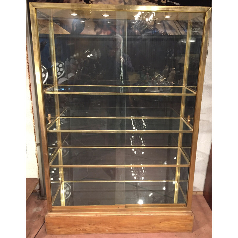 Vitrine vintage en laiton et verre