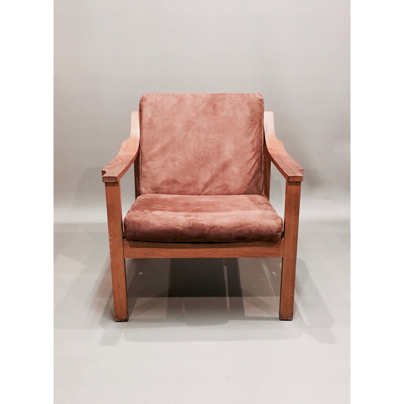 Vintage teak armchair in camel color, scandinavian design, 1950