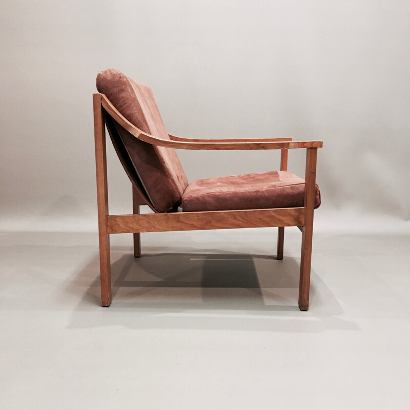 Vintage teak armchair in camel color, scandinavian design, 1950