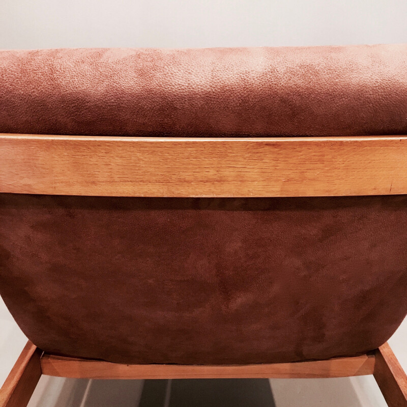 Vintage teak armchair in camel color, scandinavian design, 1950