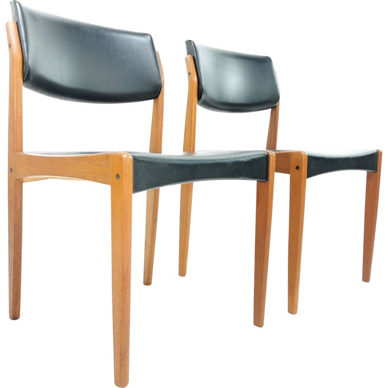 Vintage pair of Bramin dining chairs in teak & black vinyl, 1960s