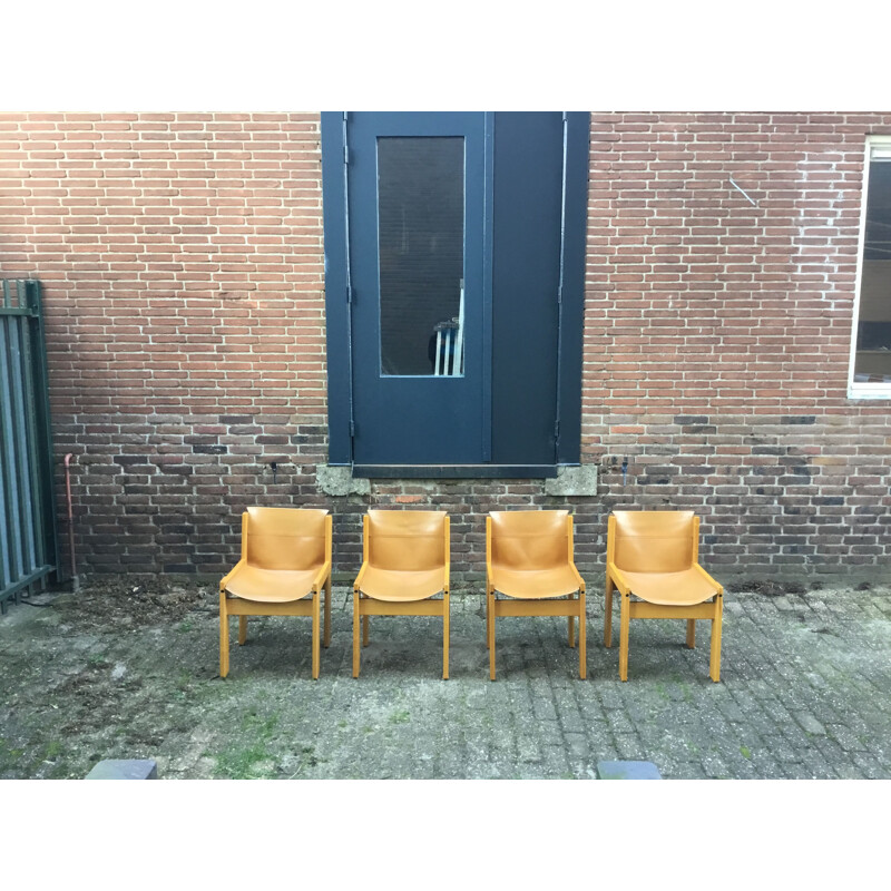 Ensemble de 4 chaises en cuir vintage par Ibisco Italy 