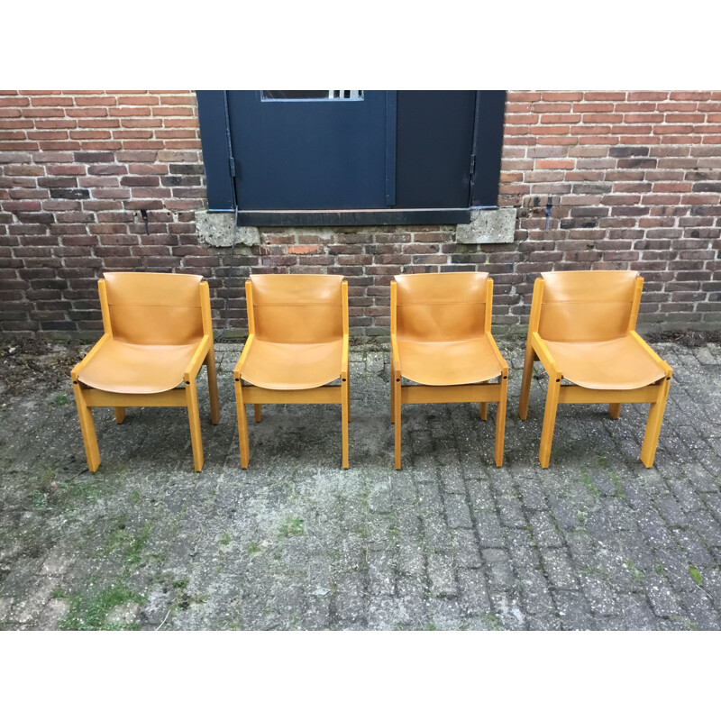 Set van 4 vintage leren stoelen van Ibisco Italië