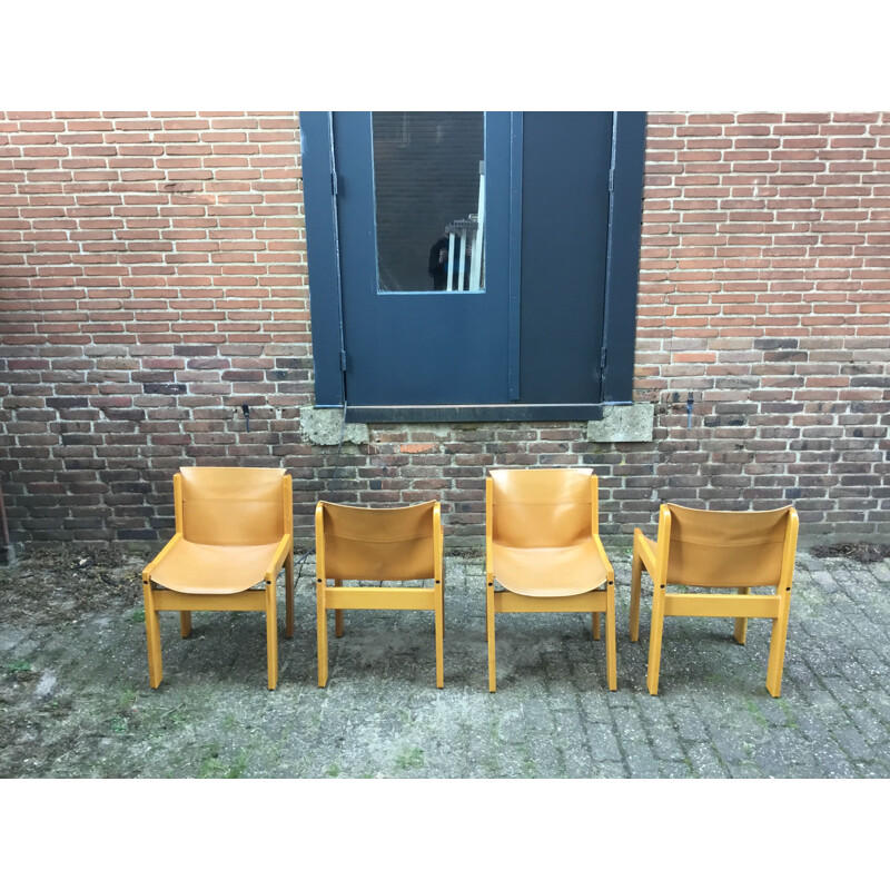 Ensemble de 4 chaises en cuir vintage par Ibisco Italy