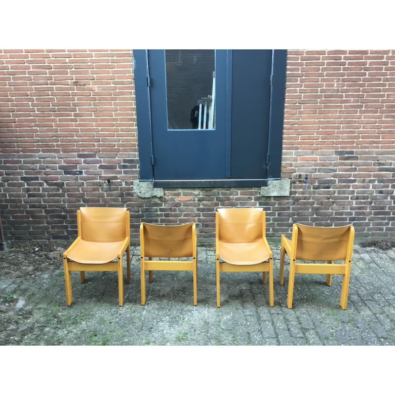 Set of 4 vintage leather dining chairs by Ibisco Italy