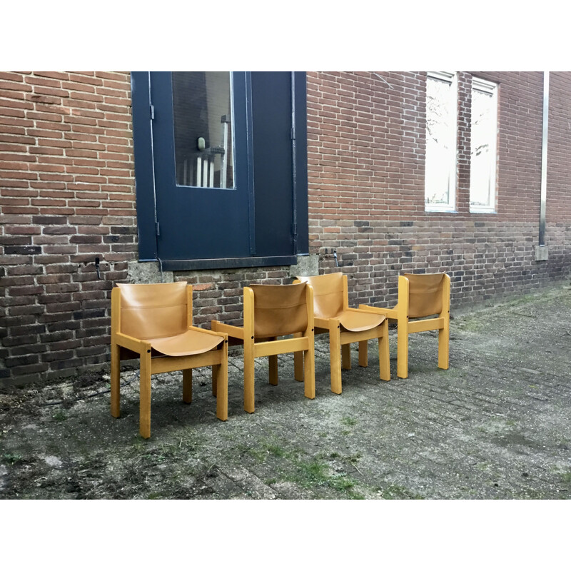 Set van 4 vintage leren stoelen van Ibisco Italië