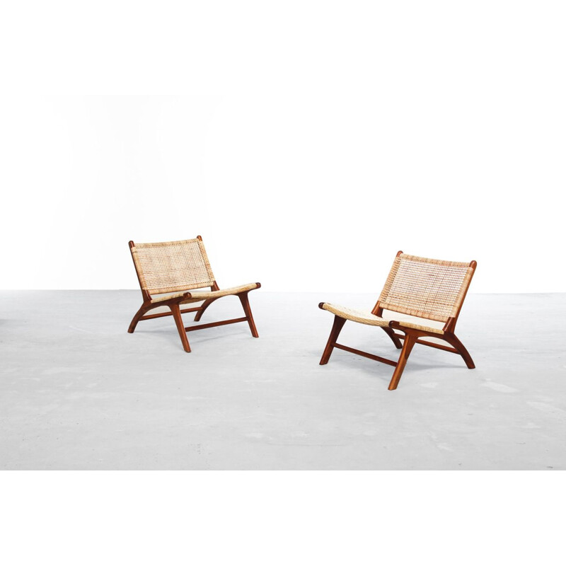 Vintage Pair of Danish cane teak armchairs, 1960s