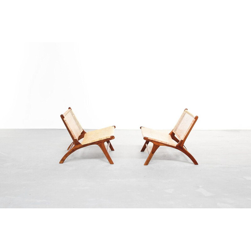 Vintage Pair of Danish cane teak armchairs, 1960s