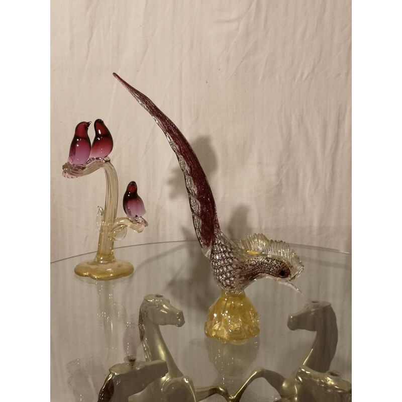 Vintage Murano glass sculpture "Bird of Paradise" by Alfredo Barbini 1950