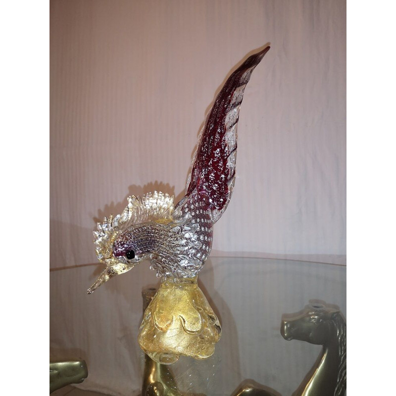 Sculpture en verre de Murano vintage "Oiseau de Paradis" par Alfredo Barbini 1950