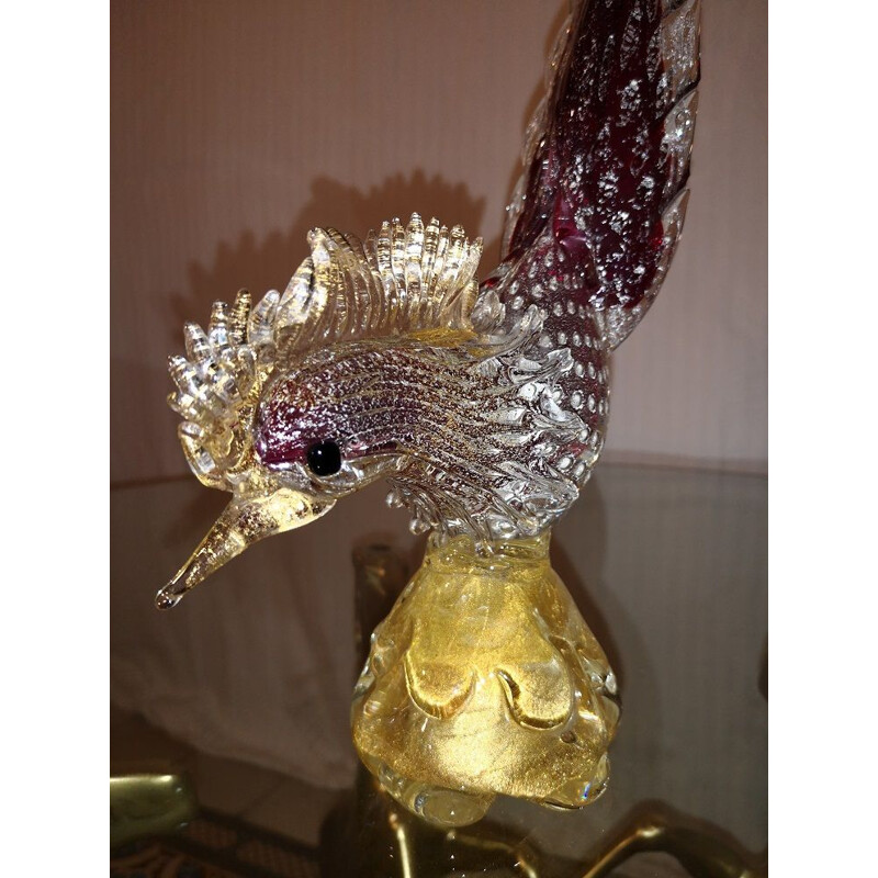 Sculpture en verre de Murano vintage "Oiseau de Paradis" par Alfredo Barbini 1950