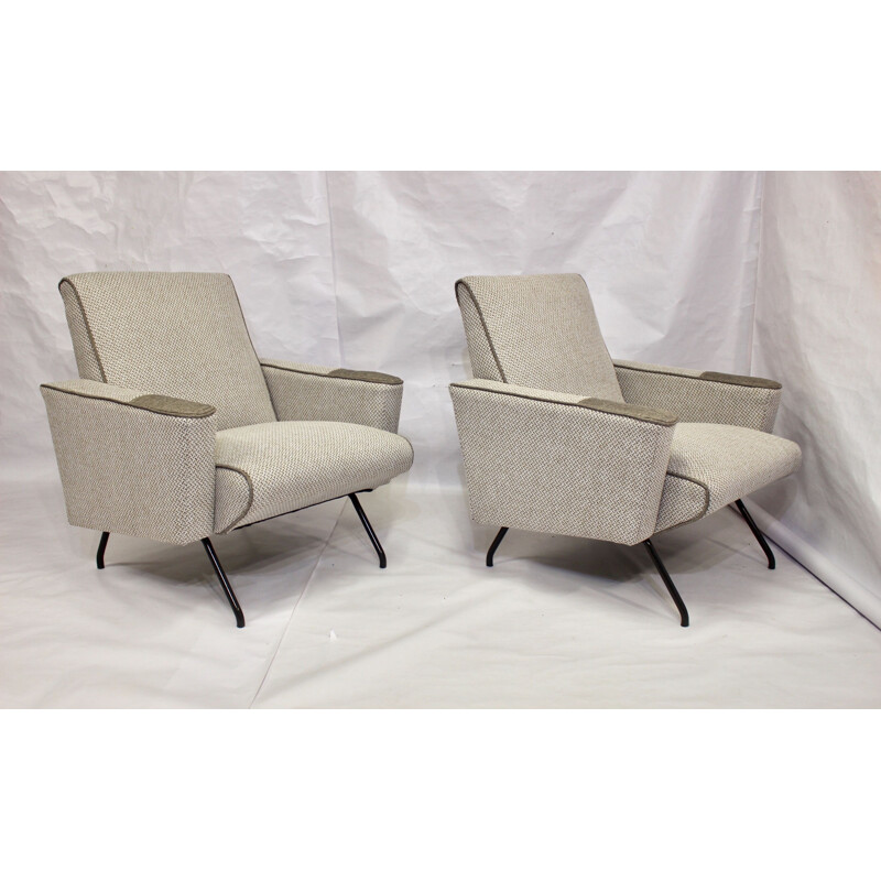 Paire de fauteuils gris vintage, 1950