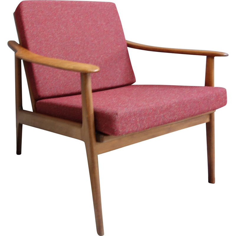 Vintage relax chair with wood frame and fabric cushions, 1960s 