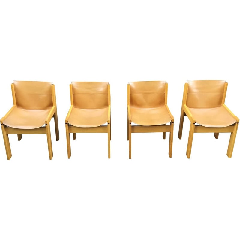 Ensemble de 4 chaises en cuir vintage par Ibisco Italy 