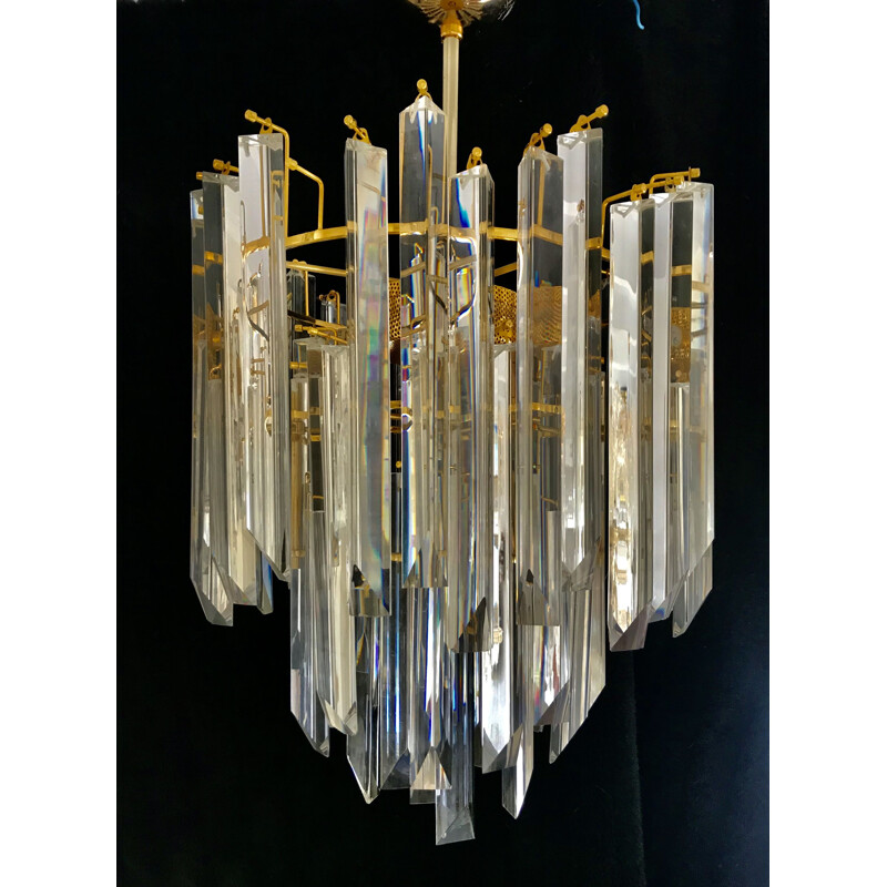 Vintage Venini chandelier in iridescent murano glass 1970