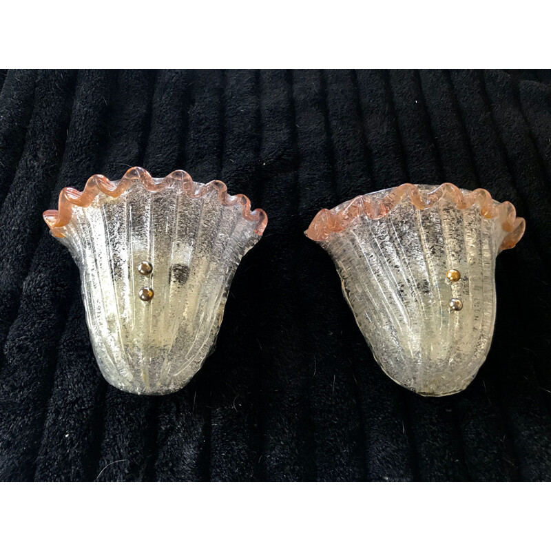 Pair of vintage murano glass sconces by Barovier 1960