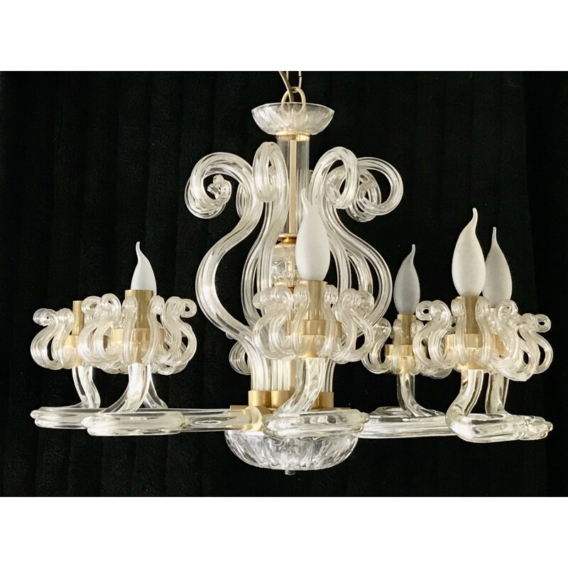 Vintage Murano chandelier in glass and gold 1980