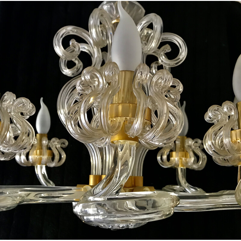 Vintage Murano chandelier in glass and gold 1980