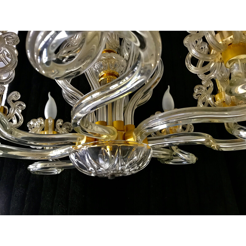 Lustre Murano vintage en verre et dorure 1980