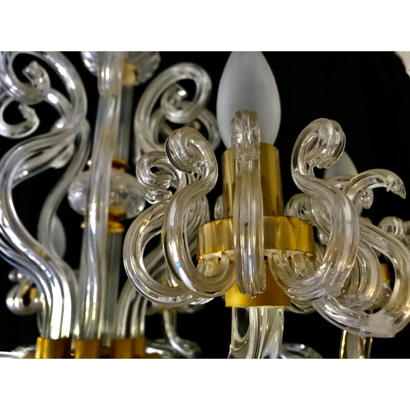 Vintage Murano chandelier in glass and gold 1980