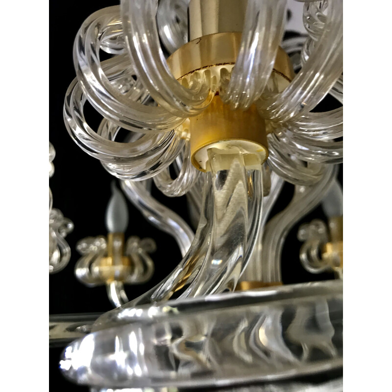 Vintage Murano chandelier in glass and gold 1980