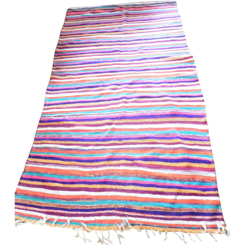 Grand tapis berbère en laine multicolore - 1970