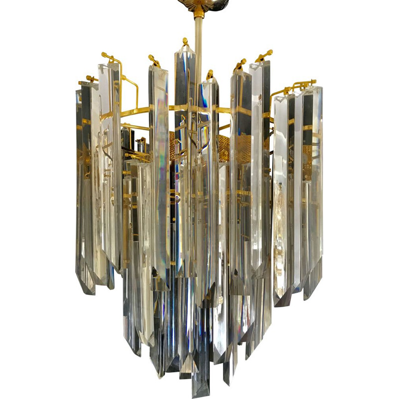 Vintage Venini chandelier in iridescent murano glass 1970