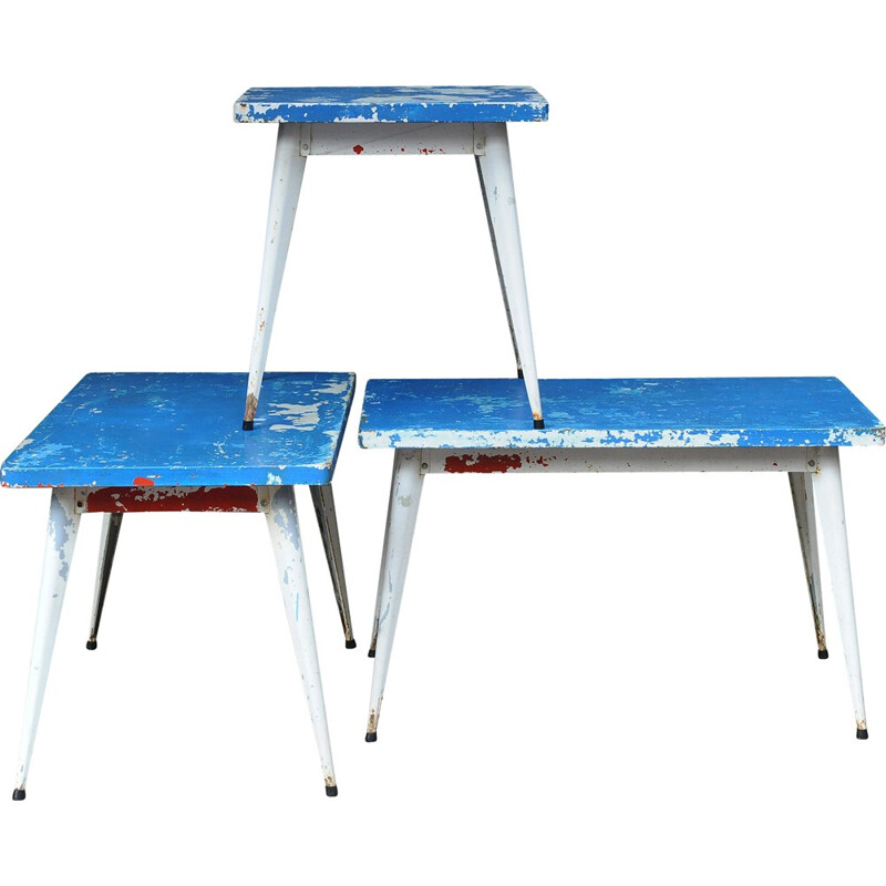 Square garden table in blue painted metal, Xavier PAUCHARD - 1950s