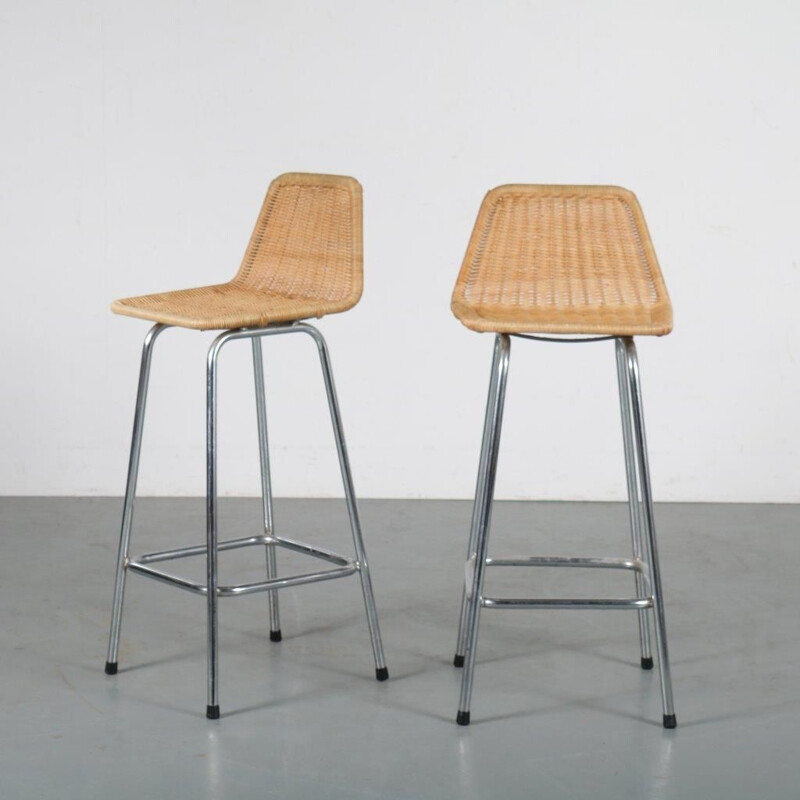 Pair of wicker bar stools designed by Dirk van Sliedregt for Gebroeders Jonkers, 1950s