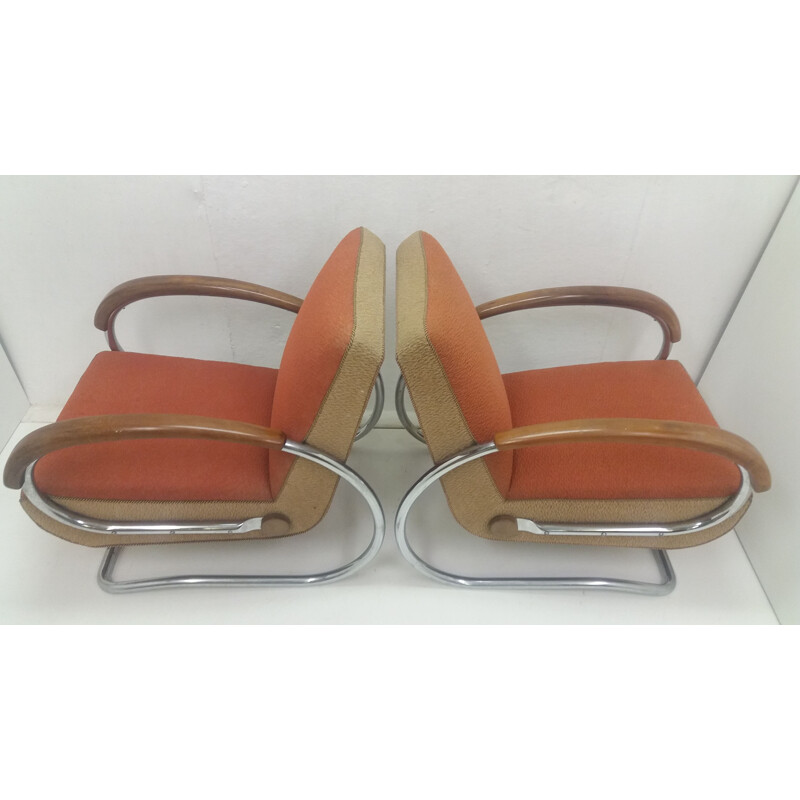 Pair of vintage armchairs model H221 by Jindřich Halabala, Czechoslovakia 1920