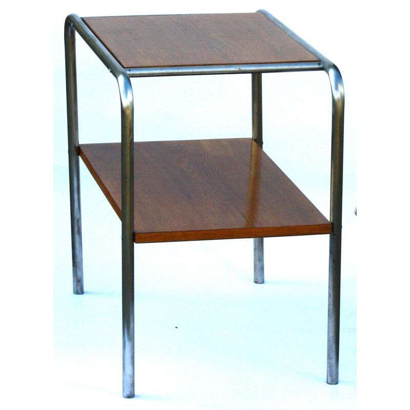 Table vintage en bois plaqué verni et acier tubulaire - 1960