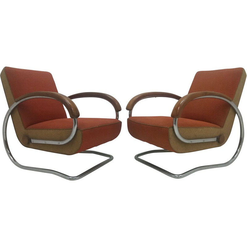 Pair of vintage armchairs model H221 by Jindřich Halabala, Czechoslovakia 1920