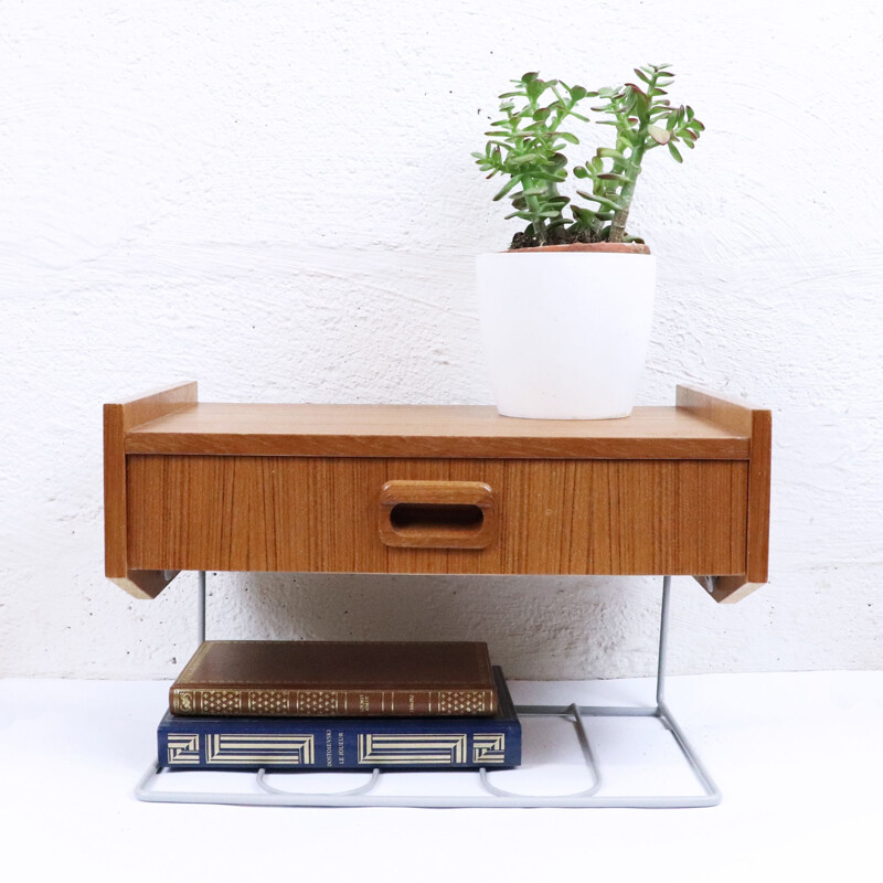 Vintage teak hanging bedside table, 1960