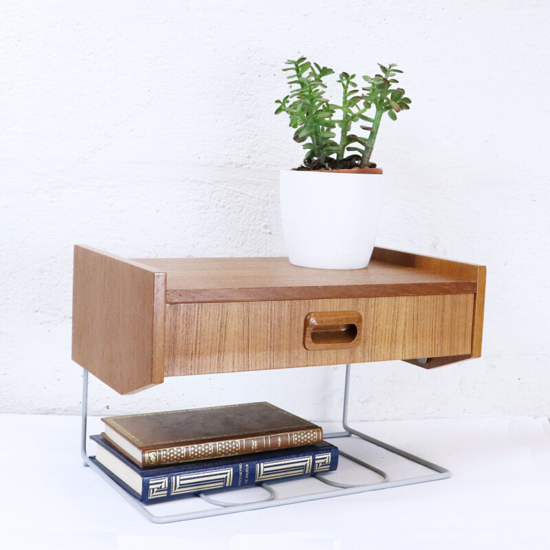 Vintage teak hanging bedside table, 1960