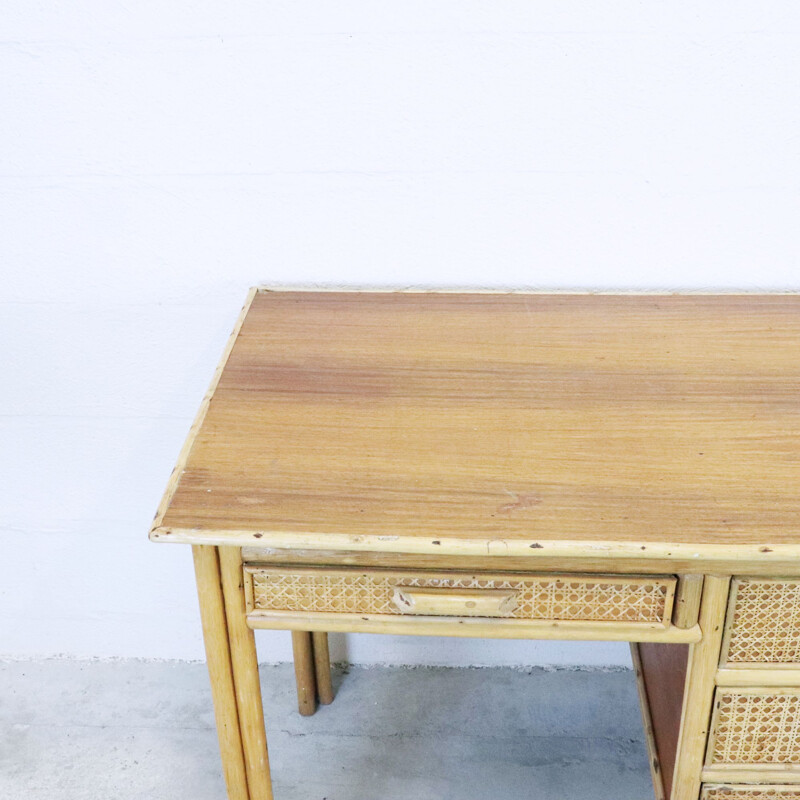 Vintage rattan and canage desk