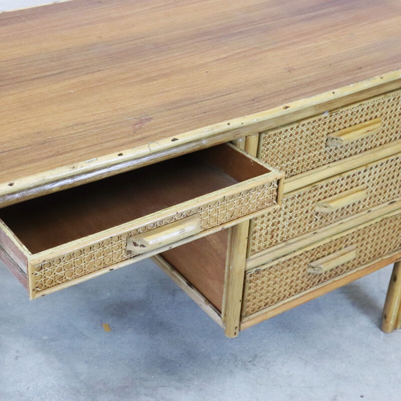 Vintage rattan and canage desk